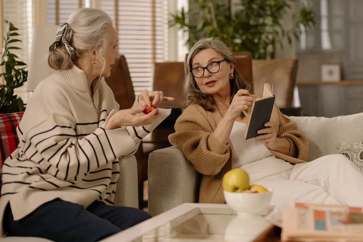 Two adult women in conversation, representing communication across adulthood